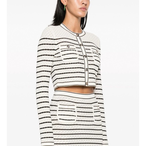 Sandro White and Black Striped Cardigan Size 3 - Picture 1 of 6